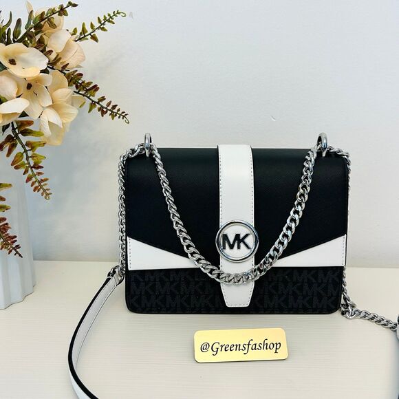Michael Kors Purse Greenwich Small Signature Logo Crossbody Bag Black - Picture 1 of 11